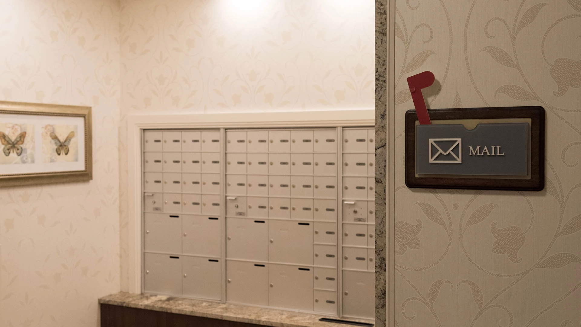 Mail room at MacTaggart Place senior housing